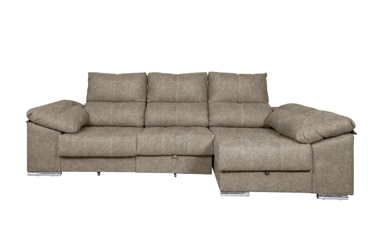 Sofa Cama Chaise Longue Yago . Reclinable, con Arcon + 2 pufs