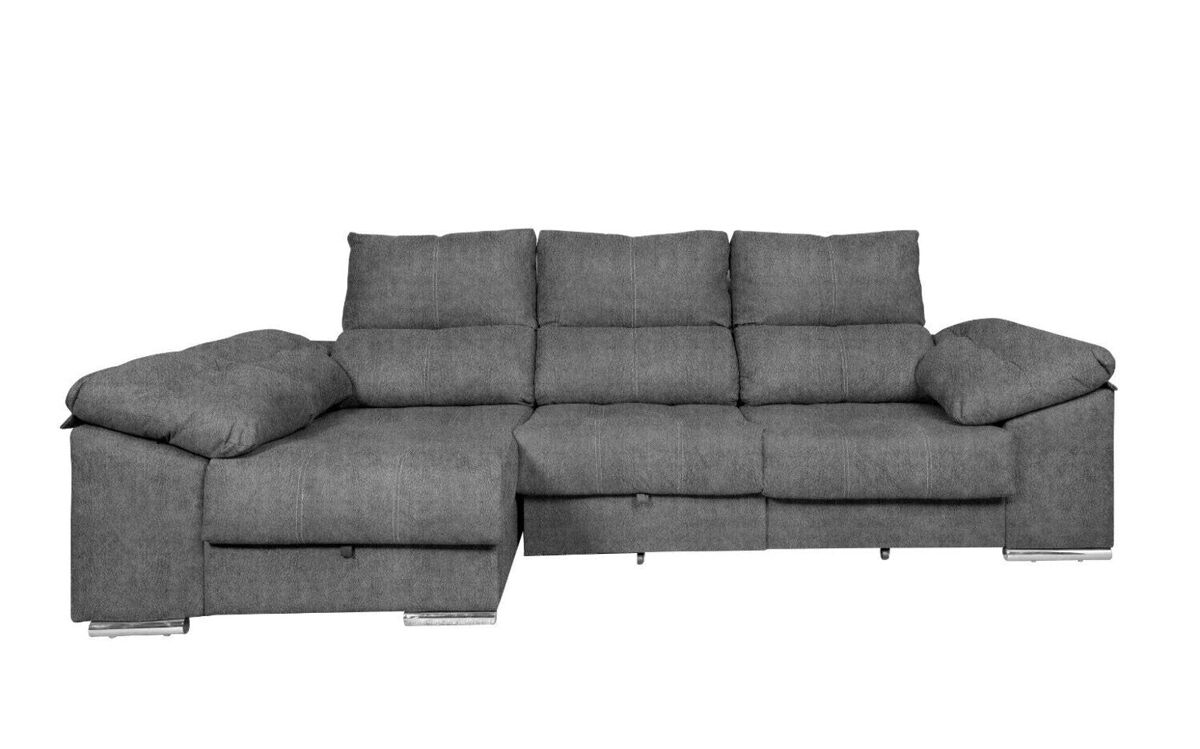Sofa cama chaise longue yago 275cm. reclinable, con arcon +2 pufs