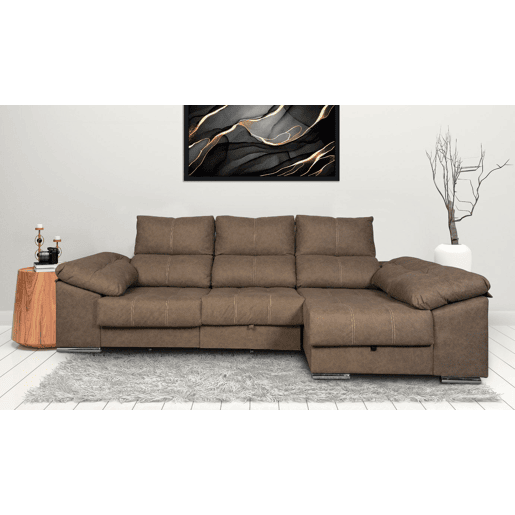Sofá-cama Yago Chaise Longue. Poltrona reclinável, com Arcon + 2 pufes