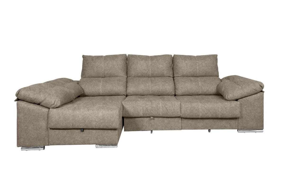 Sofa cama chaise longue yago 275cm. reclinable, con arcon +2 pufs