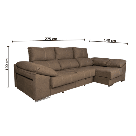 Sofá-cama Yago Chaise Longue. Poltrona reclinável, com Arcon + 2 pufes