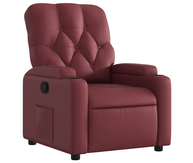 Vidaxl sillón reclinable de cuero sintético rojo tinto