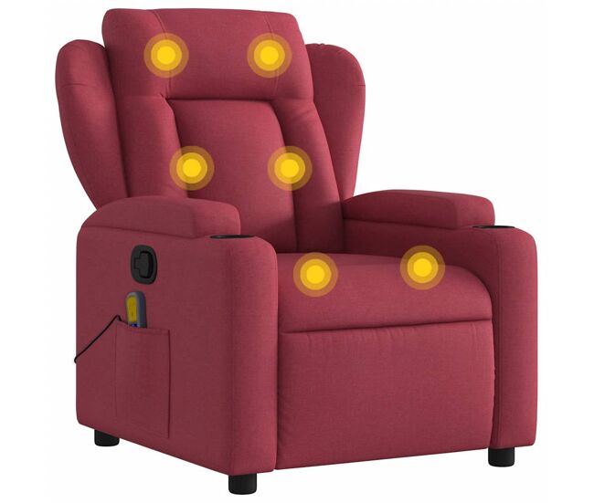 Vidaxl sillón de masaje reclinable de tela color vino tinto