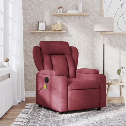 vidaXL Poltrona de massagens reclinável tecido vermelho tinto vidaXL Poltrona de massagens reclinável tecido vermelho tinto