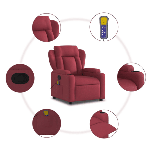 vidaXL Poltrona de massagens reclinável tecido vermelho tinto vidaXL Poltrona de massagens reclinável tecido vermelho tinto
