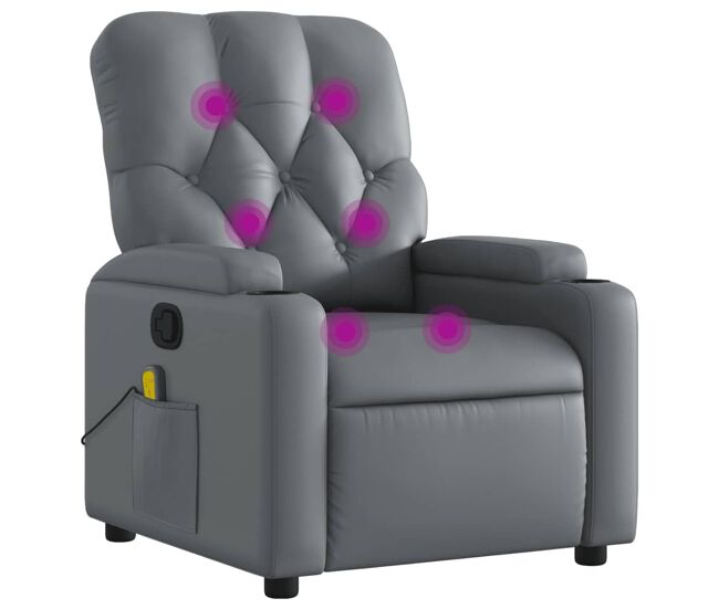 Vidaxl sillón de masaje reclinable cuero sintético gris