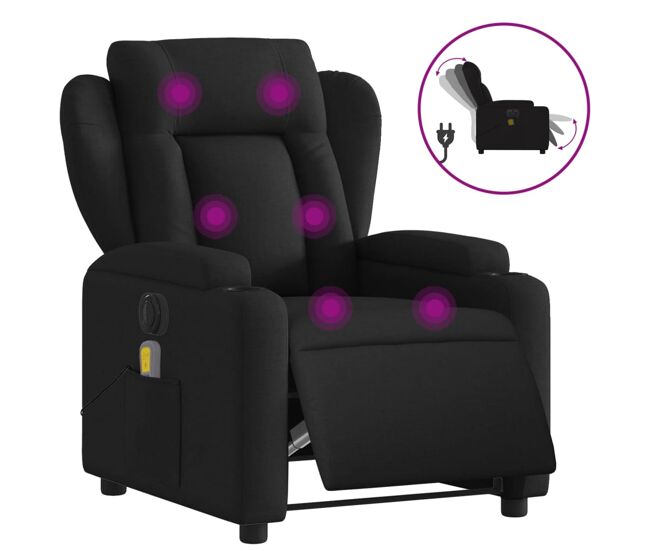 Vidaxl sillón reclinable de masaje eléctrico tela negro