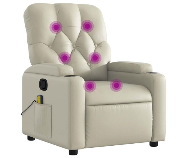 Vidaxl sillón reclinable de masaje cuero sintético crema