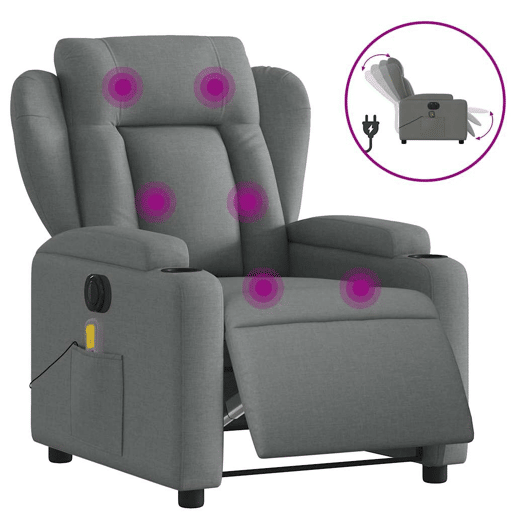 vidaXL Poltrona reclinável de massagens elétrica tecido cinza-escuro vidaXL Poltrona reclinável de massagens elétrica tecido cinza-escuro