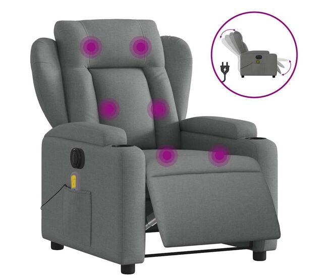 Vidaxl sillón reclinable de masaje eléctrico tela gris oscuro