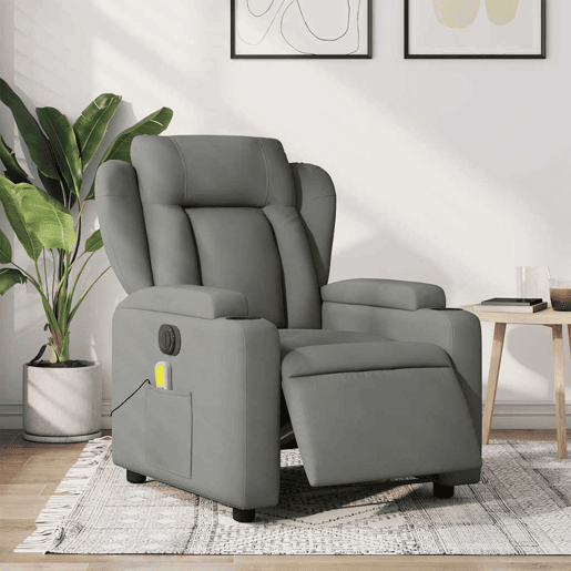 vidaXL Poltrona reclinável de massagens elétrica tecido cinza-escuro vidaXL Poltrona reclinável de massagens elétrica tecido cinza-escuro