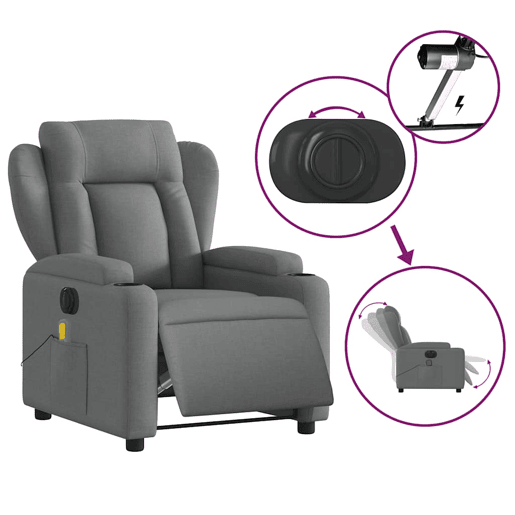 vidaXL Poltrona reclinável de massagens elétrica tecido cinza-escuro vidaXL Poltrona reclinável de massagens elétrica tecido cinza-escuro