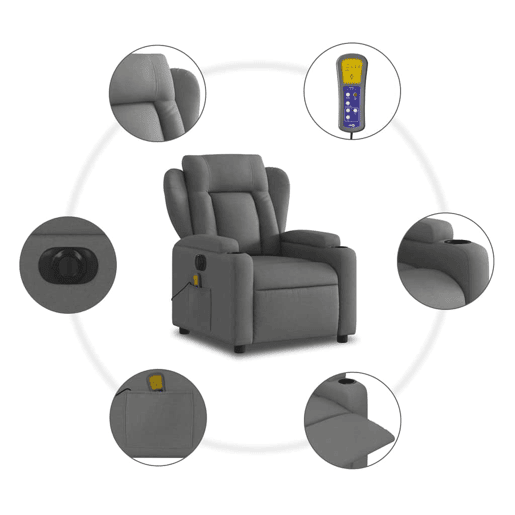 vidaXL Poltrona reclinável de massagens elétrica tecido cinza-escuro vidaXL Poltrona reclinável de massagens elétrica tecido cinza-escuro