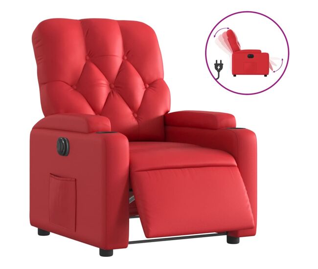 Vidaxl sillón reclinable eléctrico de cuero sintético rojo