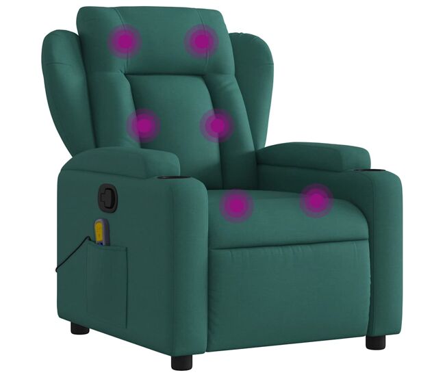 Vidaxl sillón de masaje reclinable de tela verde oscuro