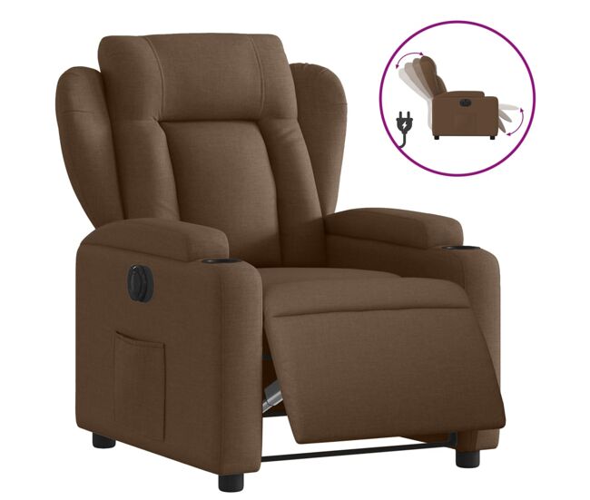 Vidaxl sillón reclinable eléctrico de tela marrón