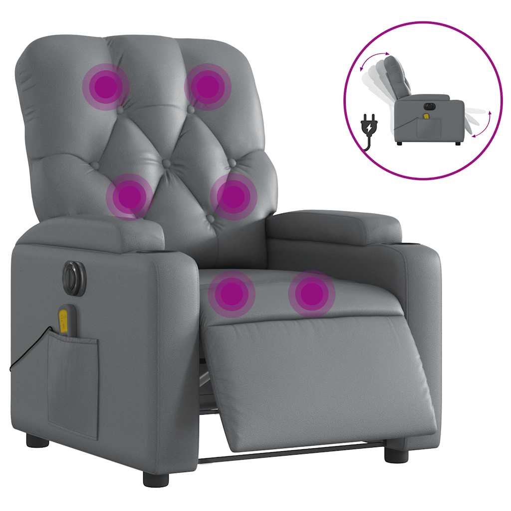 Vidaxl sillón de masaje reclinable eléctrico cuero sintético gris