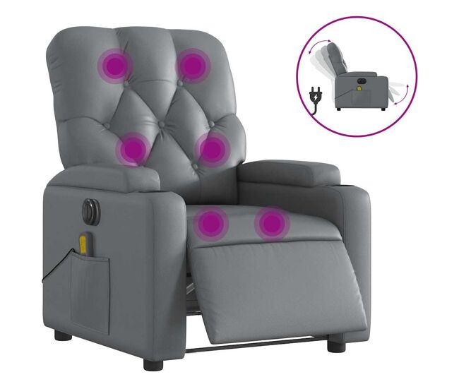Vidaxl sillón de masaje reclinable eléctrico cuero sintético gris