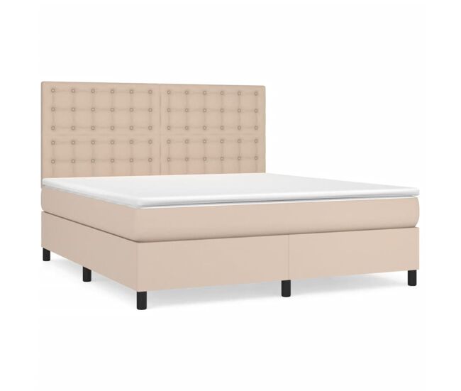 Cama box spring con colchón cuero sintético capuchino 180x200cm botones