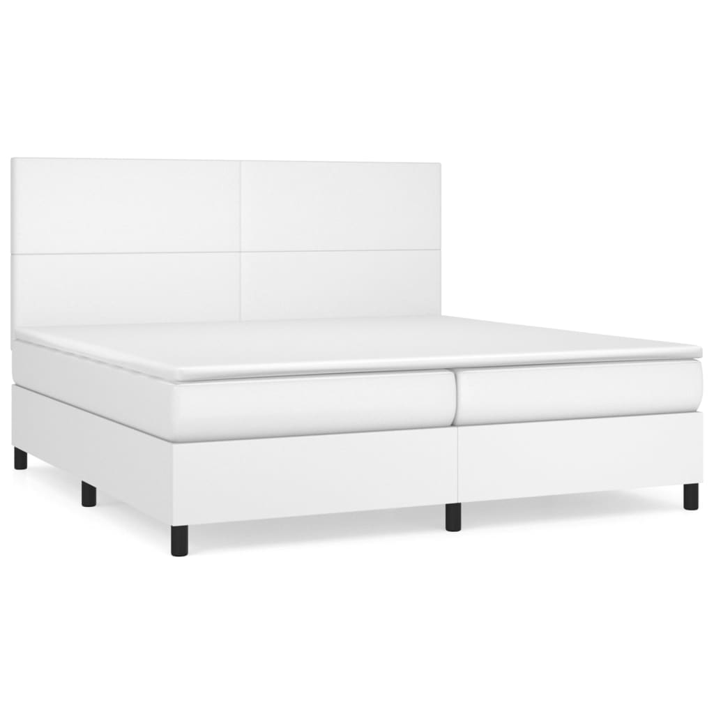 Cama box spring con colchón cuero sintético blanco 200x200 cm diseño plano