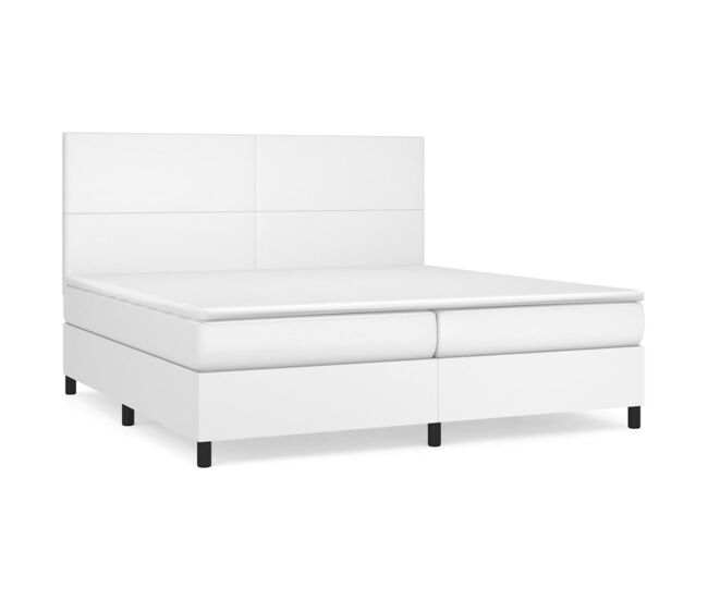 Cama box spring con colchón cuero sintético blanco 200x200 cm diseño plano