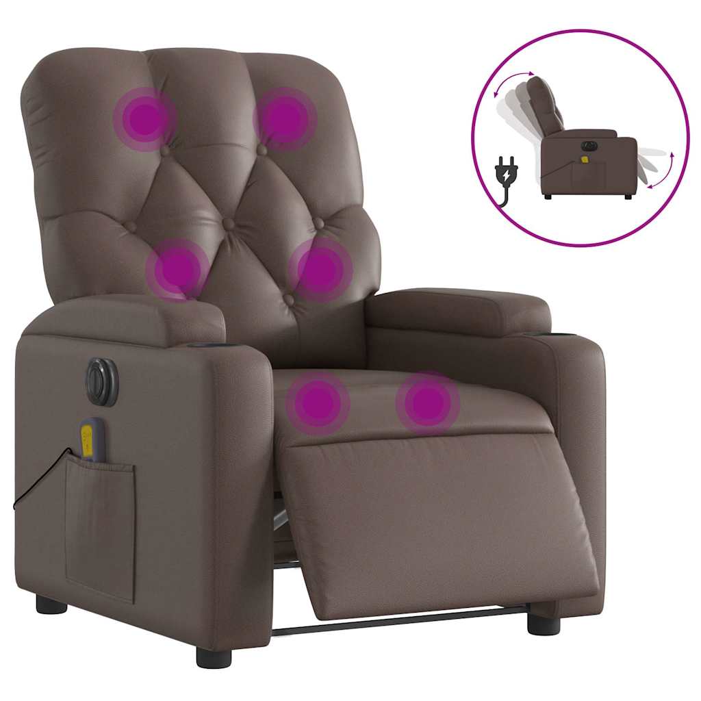 Vidaxl sillón de masaje reclinable eléctrico cuero sintético marrón