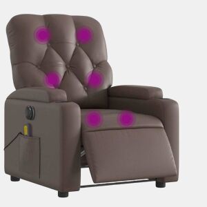 vidaXL Poltrona massagens reclinável elétrica couro artif. castanho