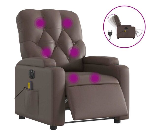 Vidaxl sillón de masaje reclinable eléctrico cuero sintético marrón