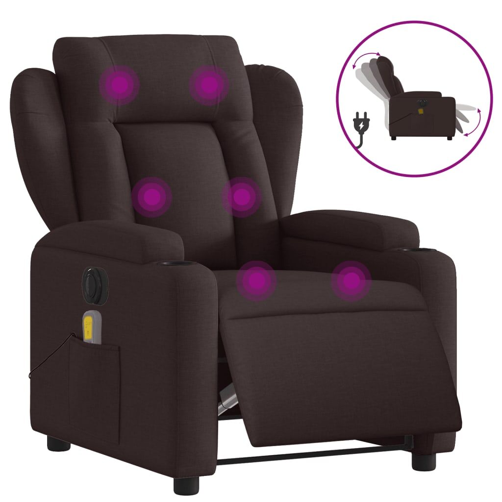 Vidaxl sillón reclinable de masaje eléctrico tela marrón oscuro