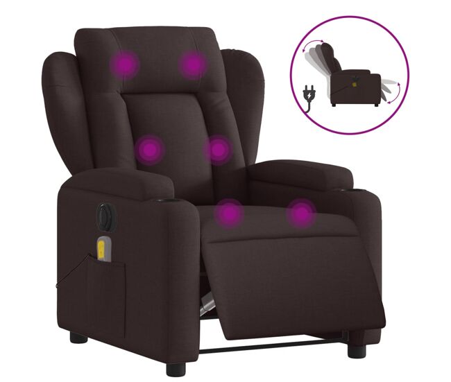 Vidaxl sillón reclinable de masaje eléctrico tela marrón oscuro
