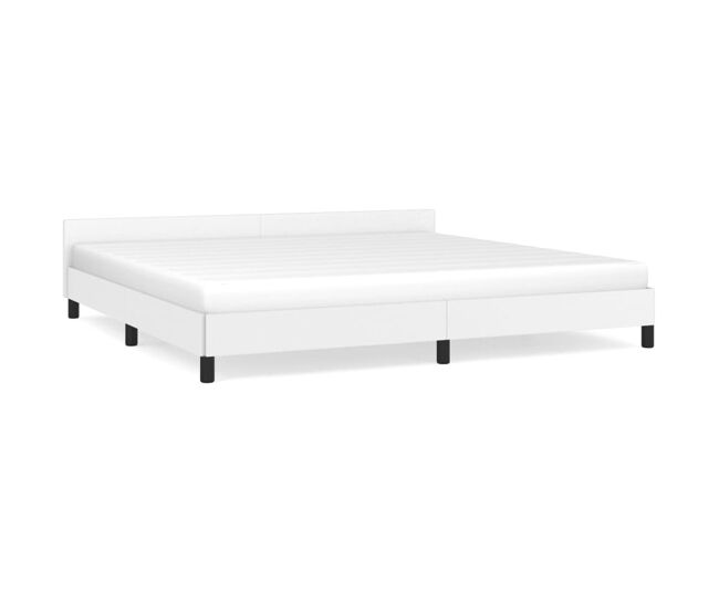 Estructura de cama cabecero cuero sintético blanco 200x200 cm