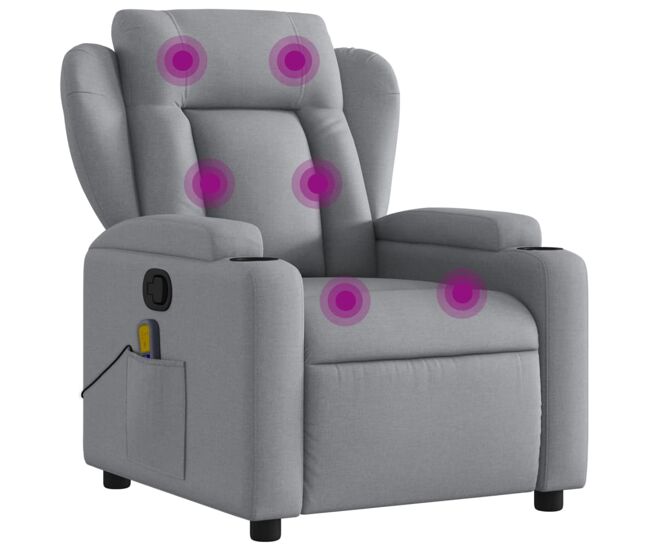 Vidaxl sillón reclinable de masaje de tela gris claro