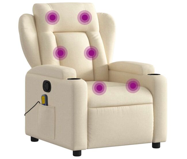 Vidaxl sillón de masaje reclinable de tela crema