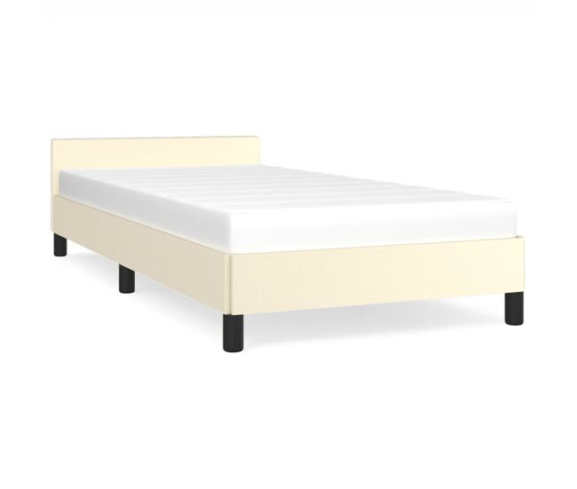 Estructura de cama con cabecero cuero sintético crema 90x200 cm