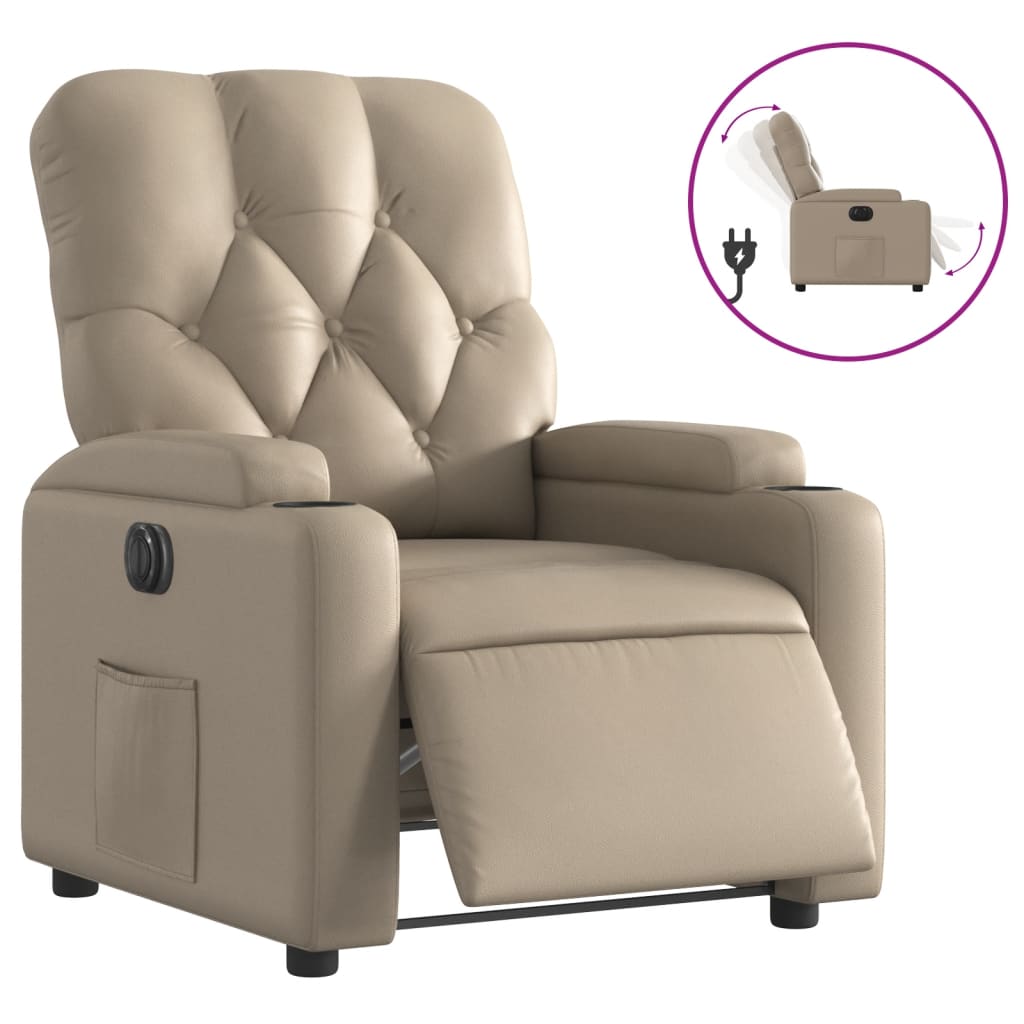 Vidaxl sillón reclinable eléctrico de cuero sintético color capuchino
