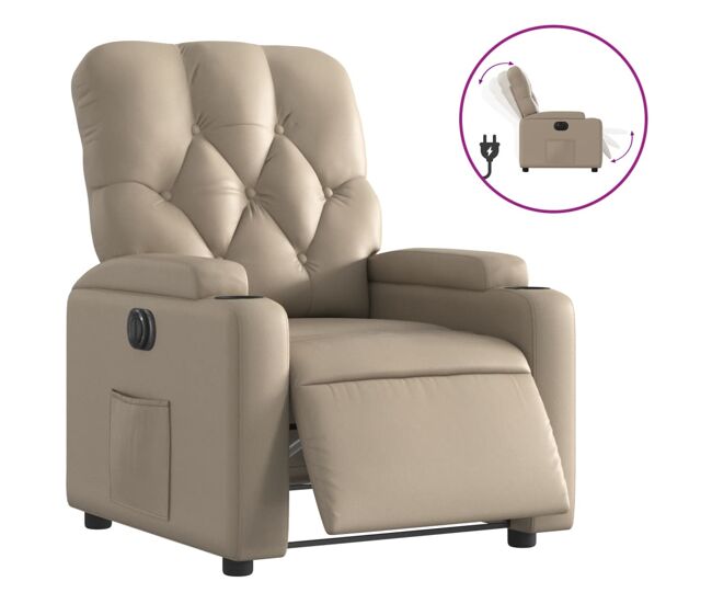 Vidaxl sillón reclinable eléctrico de cuero sintético color capuchino