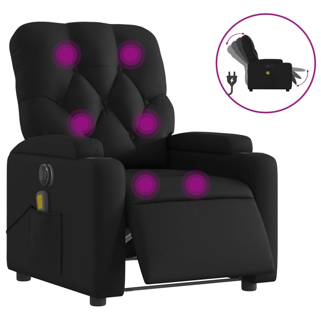 Vidaxl sillón de masaje reclinable eléctrico cuero sintético negro