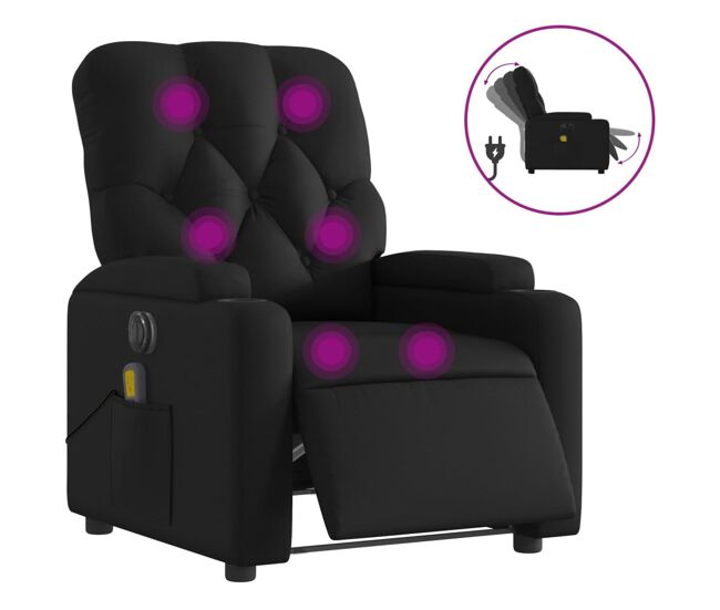 Vidaxl sillón de masaje reclinable eléctrico cuero sintético negro