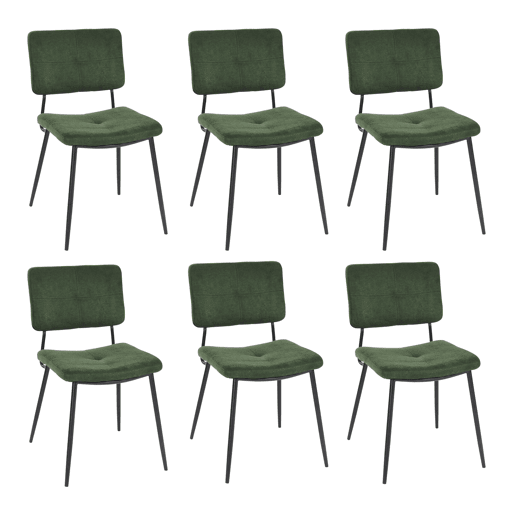 Conjunto de 6 cadeiras de jantar retro com encosto em tecido, assento estofado, pernas em metal para cozinha, sala de estar, quarto, escritório, verde