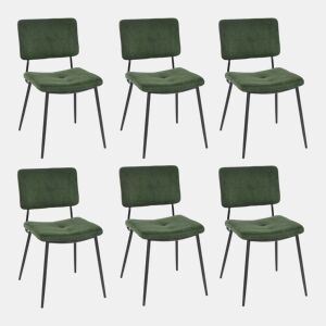 Conjunto de 6 cadeiras de jantar retro com encosto em tecido, assento estofado, pernas em metal para cozinha, sala de estar, quarto, escritório, verde