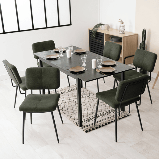 Conjunto de 6 cadeiras de jantar retro com encosto em tecido, assento estofado, pernas em metal para cozinha, sala de estar, quarto, escritório, verde