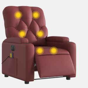 vidaXL Poltrona massagens reclin. elétrica couro artif. vermelho-tinto