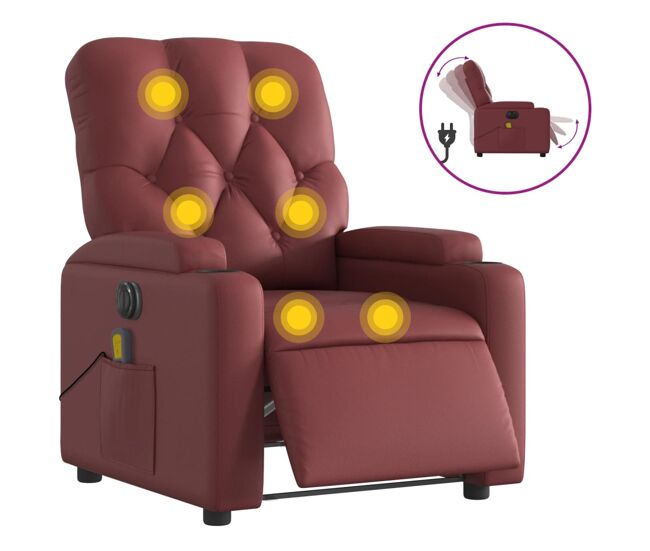 Vidaxl sillón de masaje reclinable de cuero artificial rojo tinto