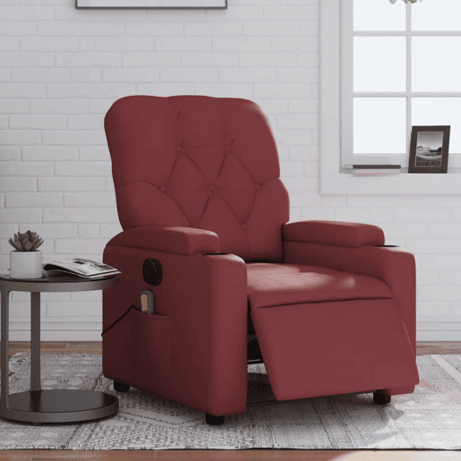 vidaXL Poltrona massagens reclin. elétrica couro artif. vermelho-tinto