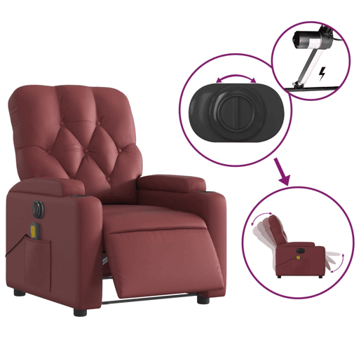 vidaXL Poltrona massagens reclin. elétrica couro artif. vermelho-tinto