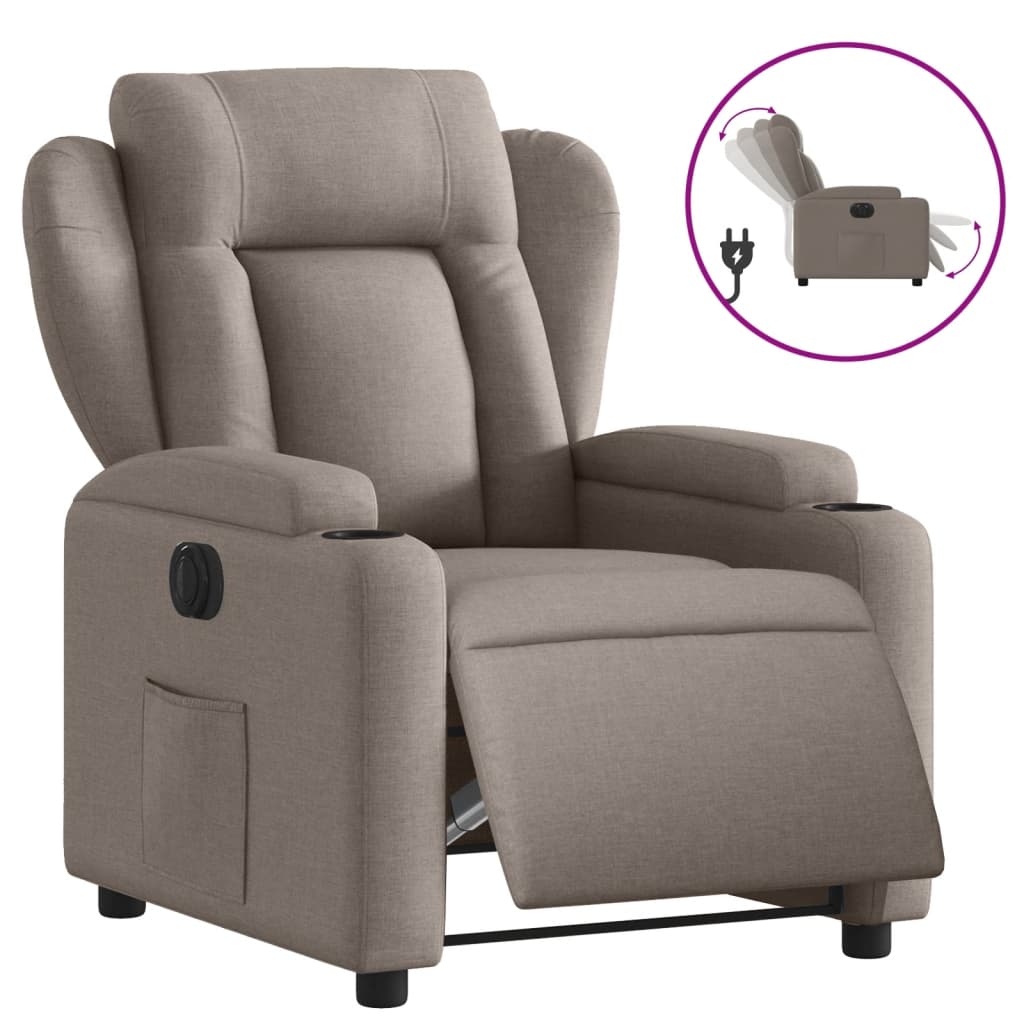 Vidaxl sillón reclinable eléctrico tela gris taupé