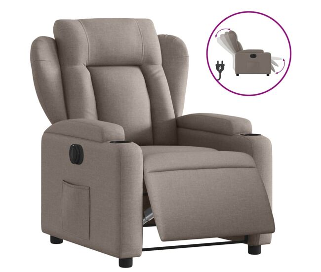 Vidaxl sillón reclinable eléctrico tela gris taupé