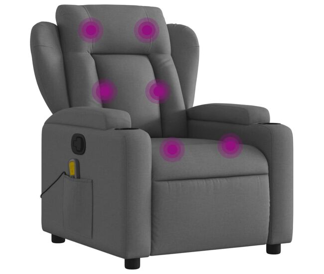 Vidaxl sillón de masaje reclinable de tela gris oscuro