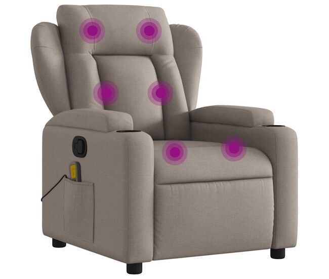 Vidaxl sillón reclinable de masaje de tela color topo
