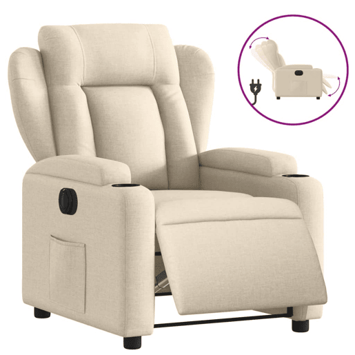 vidaXL Poltrona reclinável elétrica tecido cor creme